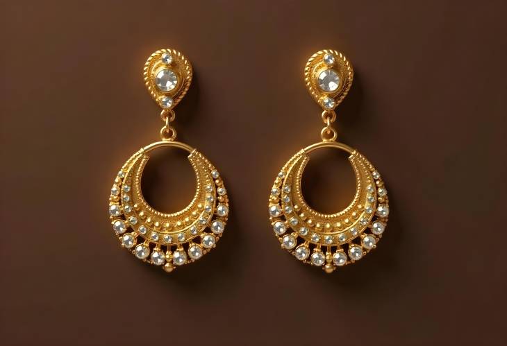 Artful Golden Earrings Against Brown Surface